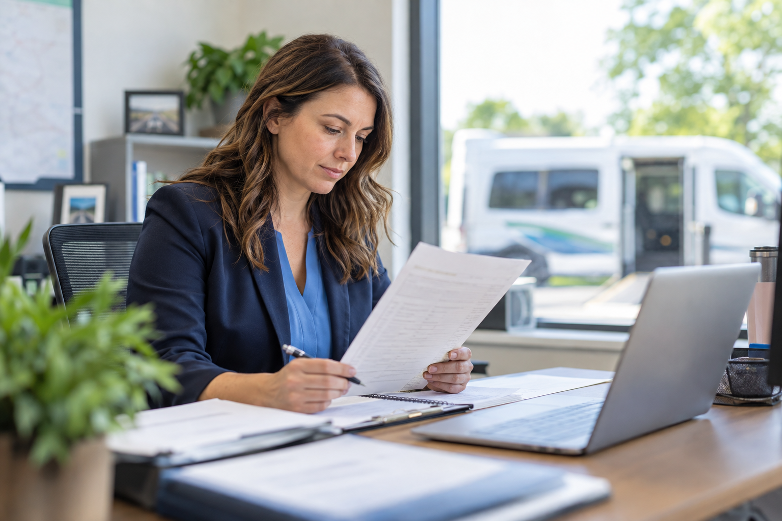 Illustrative photo of an operations professional reviewing transportation documents