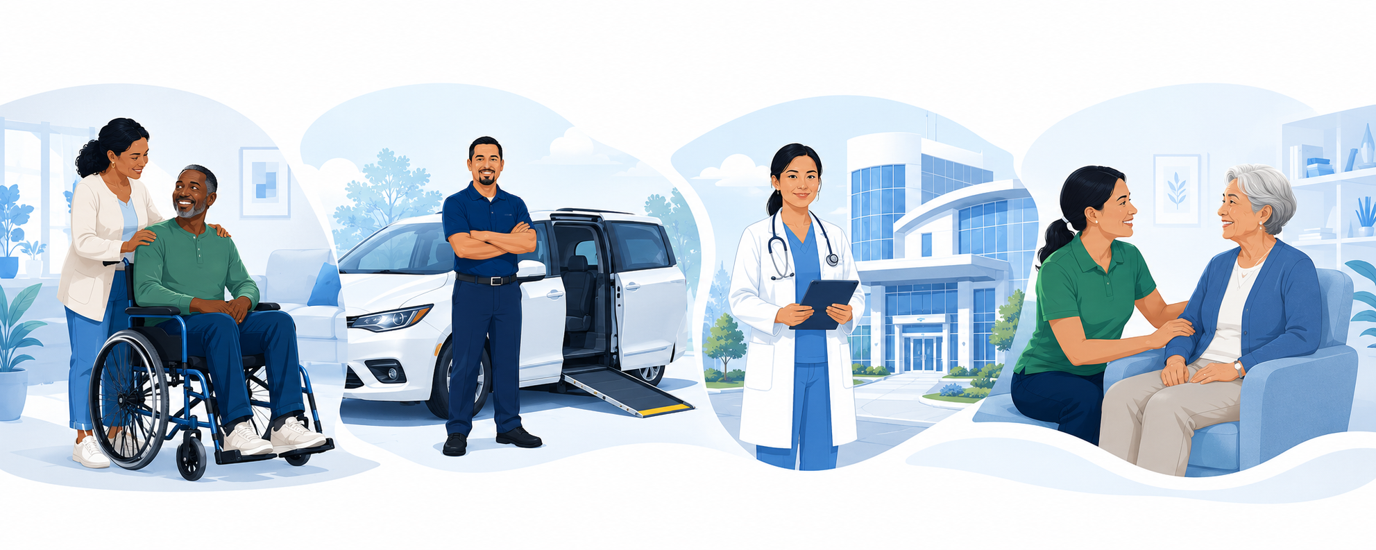 Patients and families, transportation providers, healthcare organizations, and care companions